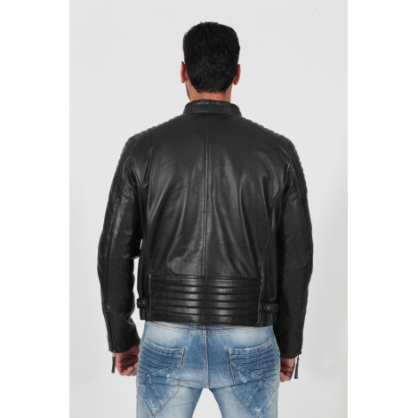 Men's real leather biker jacket black