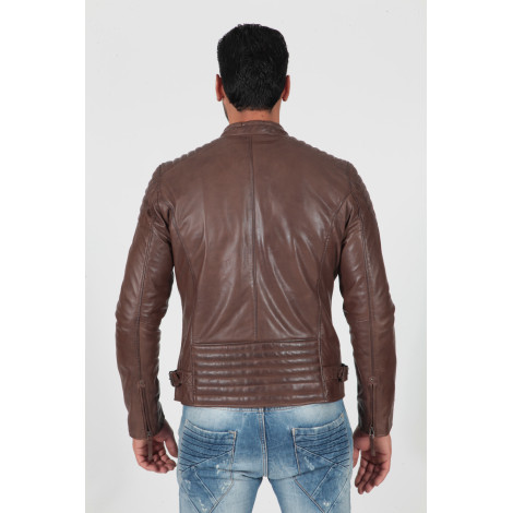 Men's real leather biker jacket brown