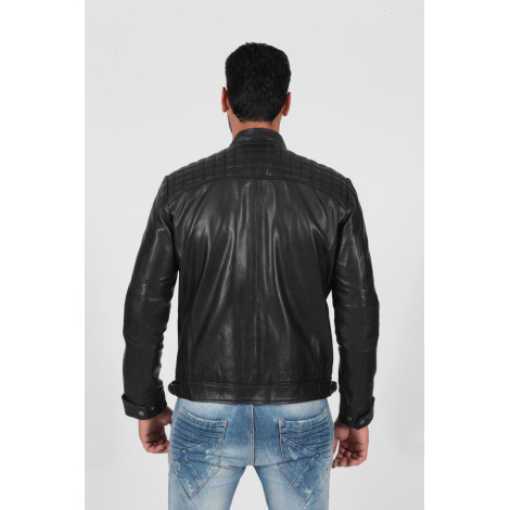 Men's real leather biker jacket black