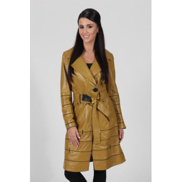 Women's real leather trench...