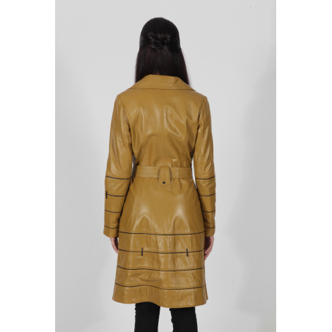 Women's real leather trench coat olive